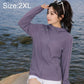 Lightweight sun protection jacket in purple, full-zip front, long sleeves, stand collar