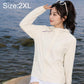 Lightweight sun protection jacket in cream, full-zip front, long sleeves, stand collar