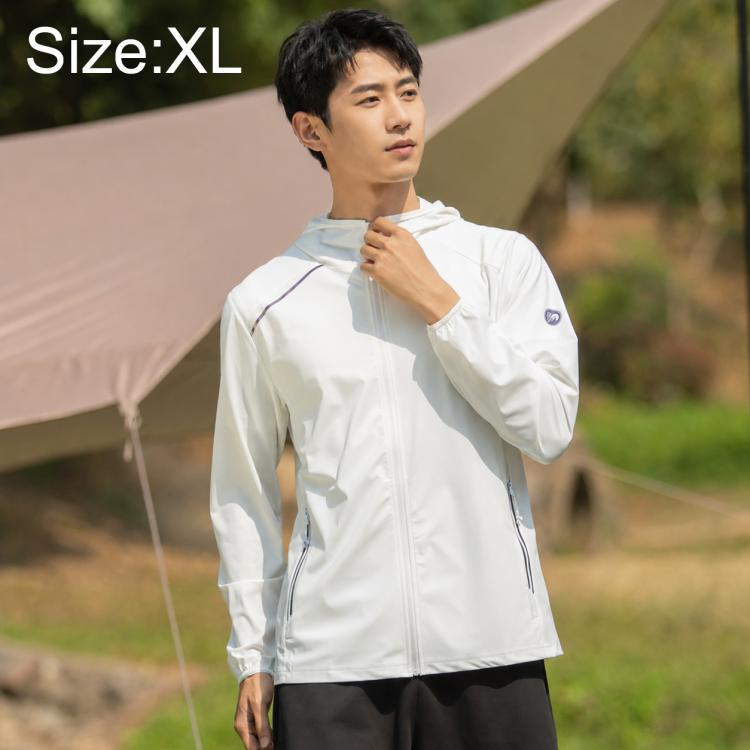 Men's lightweight sun protection coat, white, hooded full-zip, long sleeves (XL)