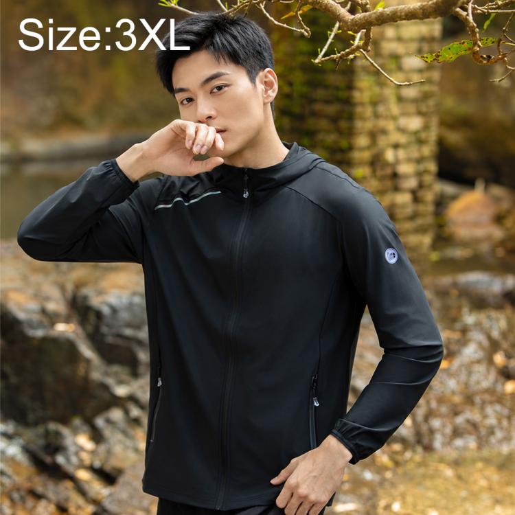 Men's black zip-front sun protection coat with stand collar and long sleeves
