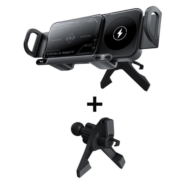 X01 2 In 1 Car Dual Coil 15W Wireless Charger Rotating Navigation Bracket, Bracket + Air Vent Base, Bracket + Dashboard Base, Bracket + Air Vent Base + Dashboard Base