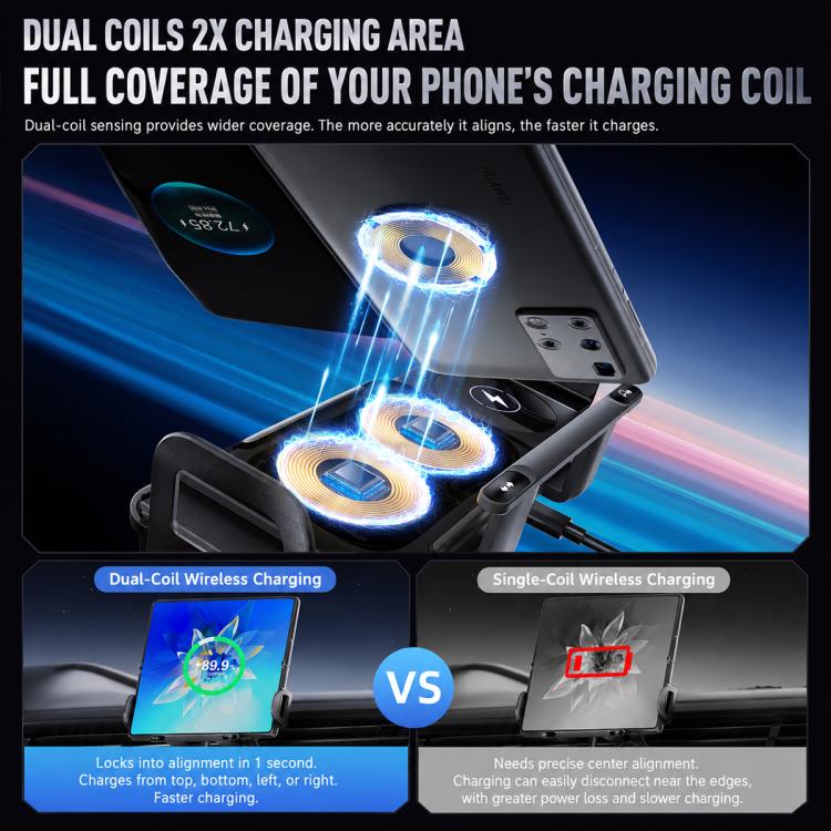 X01 2 In 1 Car Dual Coil 15W Wireless Charger Rotating Navigation Bracket, Bracket + Air Vent Base, Bracket + Dashboard Base, Bracket + Air Vent Base + Dashboard Base