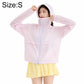 Light pink lightweight sun-protection coat with hood and zip front.