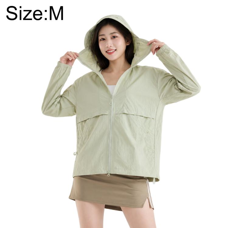 Lightweight sun protection coat with hood, light green, front zipper and side pockets