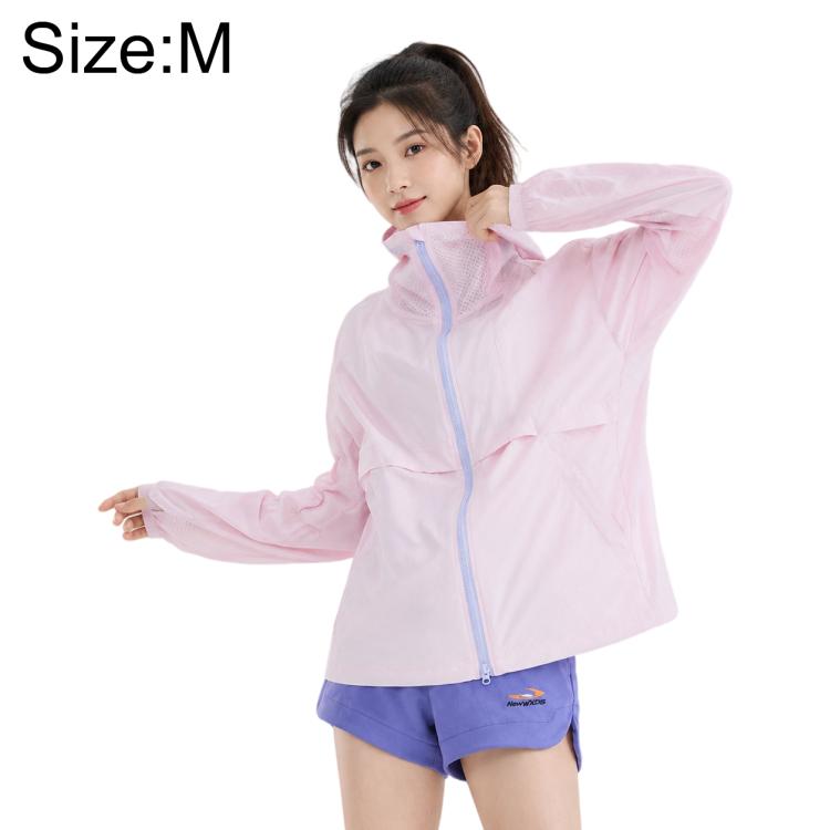 Lightweight sun protection coat with hood, light pink, front zipper and flap pockets