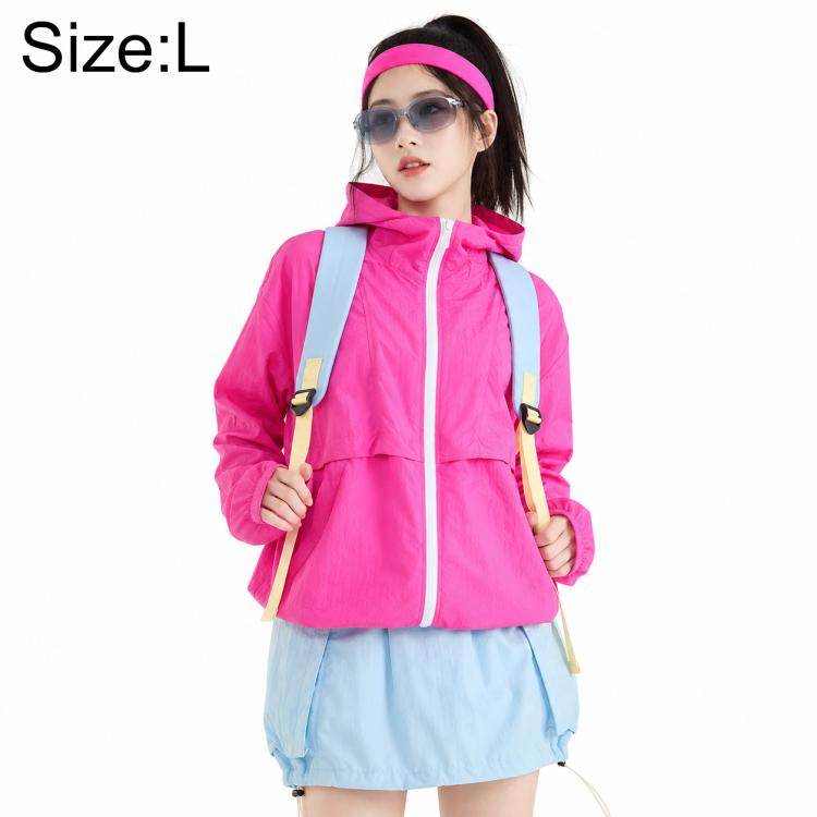 Hot pink hooded zip-front sun protection coat with long sleeves and front pockets