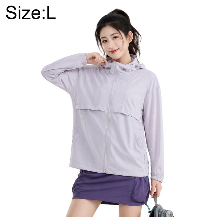 Lightweight hooded sun protection coat, lavender, full-zip front and side pocket