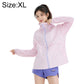 Lightweight sun protection coat with hood and full zipper, light pink