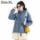 Lightweight sun protection coat with hood and full zipper, dusty blue