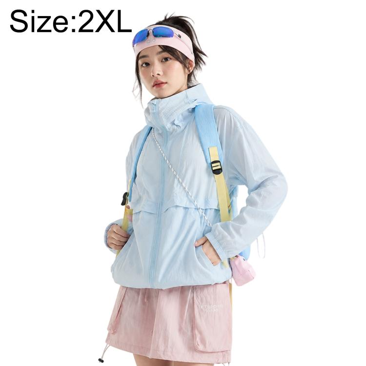 UPF50+ cooling sun protection coat, light blue, zip-front hooded jacket with pockets