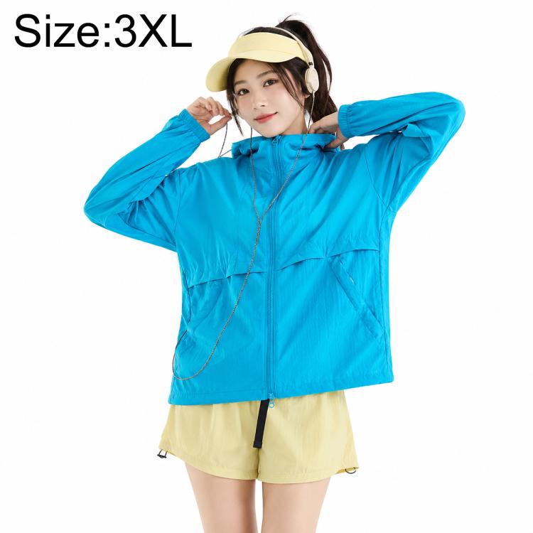 Lightweight hooded sun protection coat, blue, full-zip front with drawcord hood