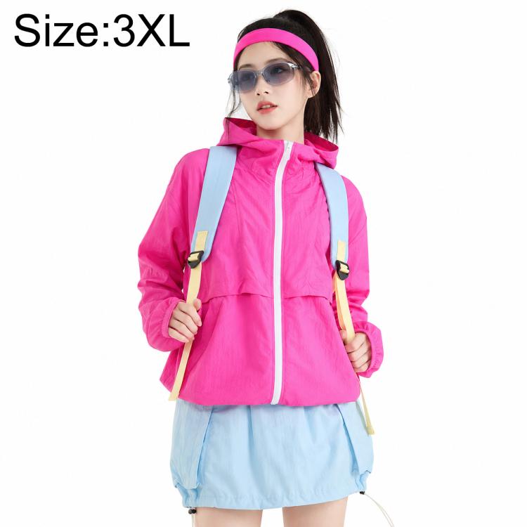 Lightweight hooded sun protection coat, hot pink, full-zip front with pockets