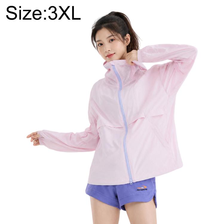 Lightweight hooded sun protection coat, pale pink, full-zip front with flap pockets