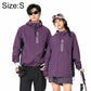 Lightweight sun protection coat in purple with adjustable hood and front zipper.