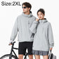 Light grey hooded sun protection coat with drawstring hem and zip front