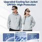 Light gray hooded sun protection jacket with zip front and elastic cuffs