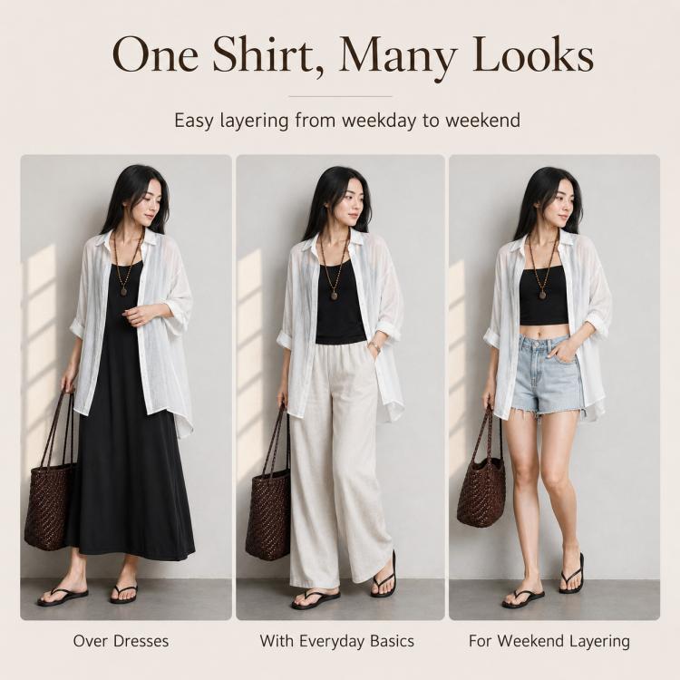Lightweight Breathable Mid-Length Sun Protection Women Blouse, L, XL