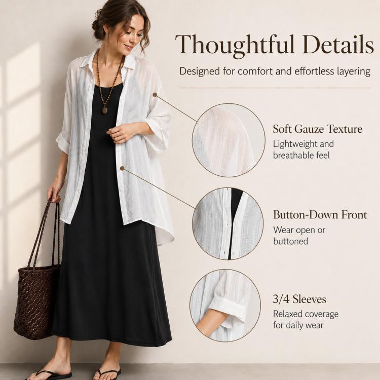 Lightweight Breathable Mid-Length Sun Protection Women Blouse, L, XL