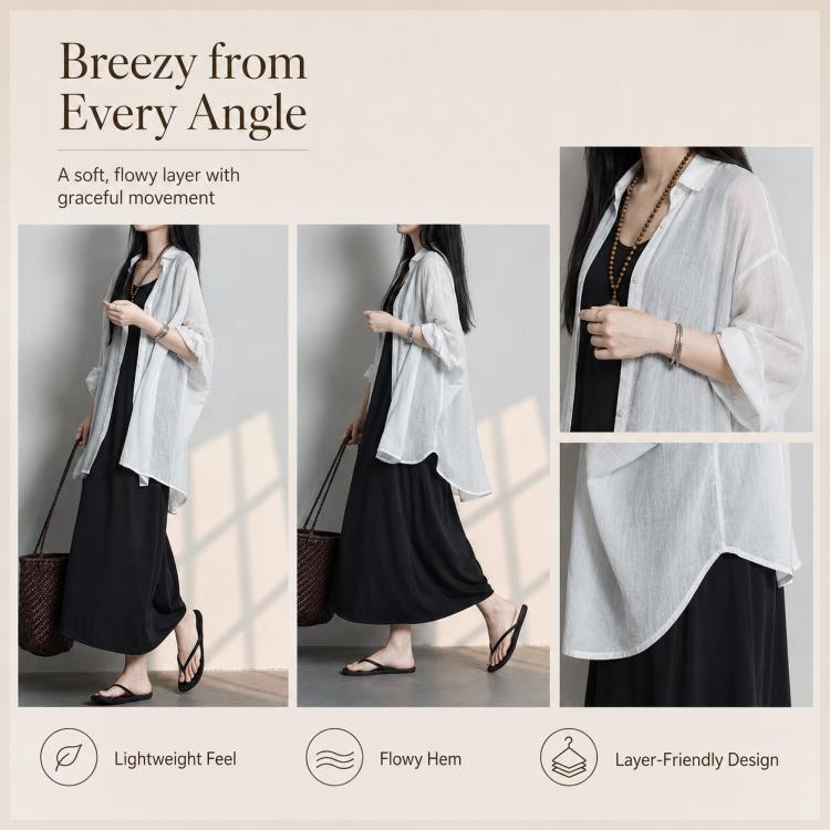 Lightweight Breathable Mid-Length Sun Protection Women Blouse, L, XL