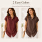 Women’s short-sleeve button-up shirt shown in burgundy and dark brown.