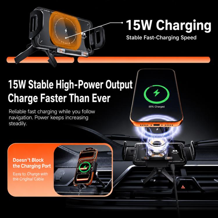 A03 Car Single Coil 15W Wireless Charger Rotating Navigation Bracket, A03 (Black)