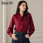 Women's blouse, wine red, bow tie neck, long sleeves, size M