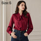 Women's blouse, wine red, bow tie neck, long sleeves, size S