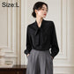 Women's bow tie neck blouse, long-sleeve, size L, black