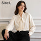 Women's bow tie neck blouse, long-sleeve, size L, light cream