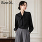 Women's bow tie neck blouse, long-sleeve, size XL, black