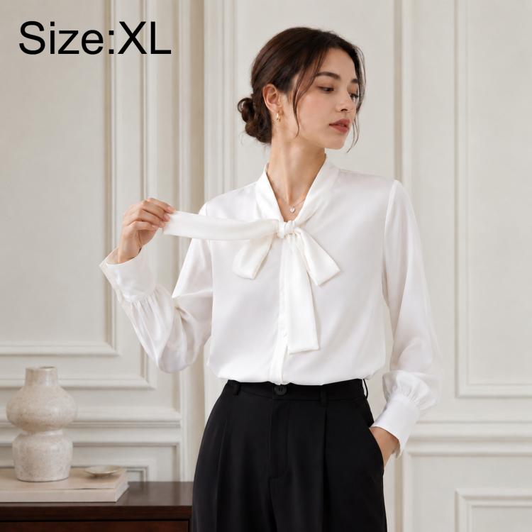Women's bow tie neck blouse, long-sleeve, size XL, white