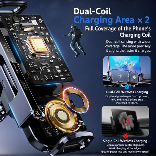 Q7S Car Dual Coil 15W Wireless Charger Rotating Bracket