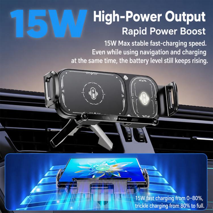Q7S Car Dual Coil 15W Wireless Charger Rotating Bracket