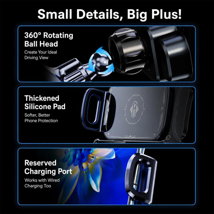 Q7S Car Dual Coil 15W Wireless Charger Rotating Bracket