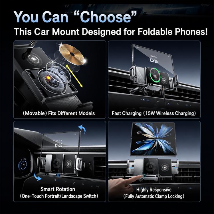 Y10 Car Adjustable Coil 15W Wireless Charger Rotating Navigation Bracket, Y10 (Black), Y10 (Silver)