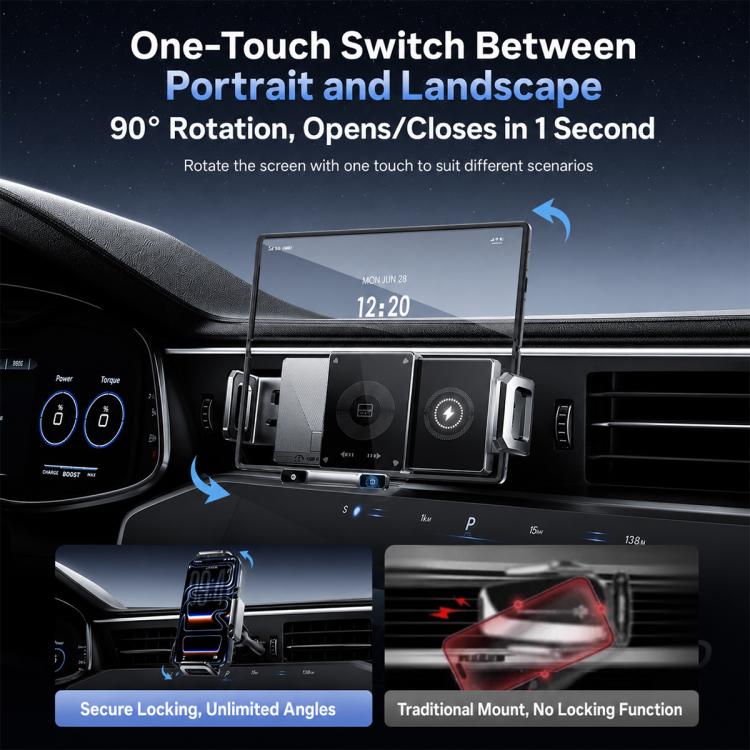 Y10 Car Adjustable Coil 15W Wireless Charger Rotating Navigation Bracket, Y10 (Black), Y10 (Silver)