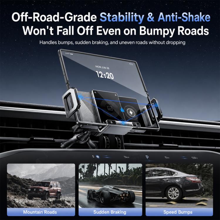 Y10 Car Adjustable Coil 15W Wireless Charger Rotating Navigation Bracket, Y10 (Black), Y10 (Silver)
