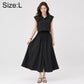 Black sleeveless lapel button dress with chest pockets and tied waist, size L