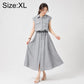 Women’s sleeveless shirt dress with lapel collar, button front, gray tie waist