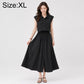 Black sleeveless lapel button dress with chest pockets and tied waist, size XL