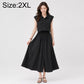 Black sleeveless lapel button dress with chest pockets and tied waist, size 2XL