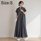 Dark gray short-sleeve lapel shirt dress, button-front, flowing maxi length, Size S