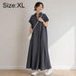 Dark gray short-sleeve lapel shirt dress, button-front, flowing maxi length, Size XL