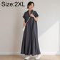 Dark gray short-sleeve lapel shirt dress, button-front, flowing maxi length, Size 2XL