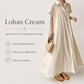 Lohas cream short-sleeve lapel shirt dress with button-front and flowing A-line maxi hem