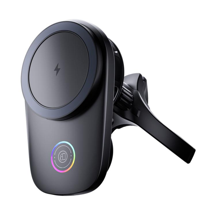 Rotating magnetic wireless car phone holder with circular charging face and vent clip