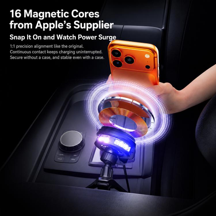 Magnetic wireless charging holder with LED ring light and phone placed on face