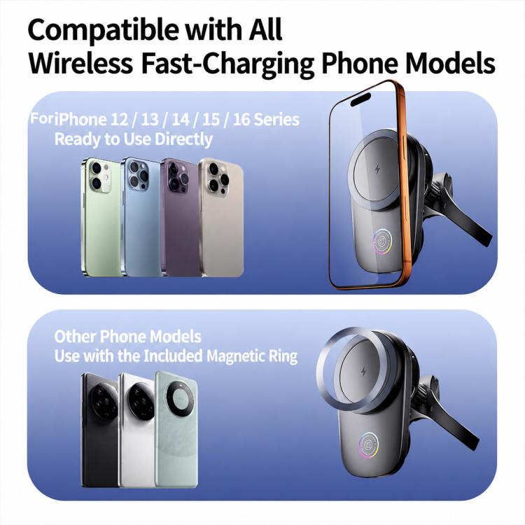 Wireless fast-charging phone holder compatible with iPhone and phone models