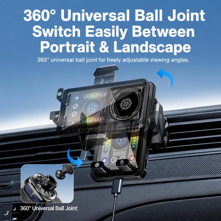 Wireless magnetic car charger holder with 360-degree ball joint and mounted phone