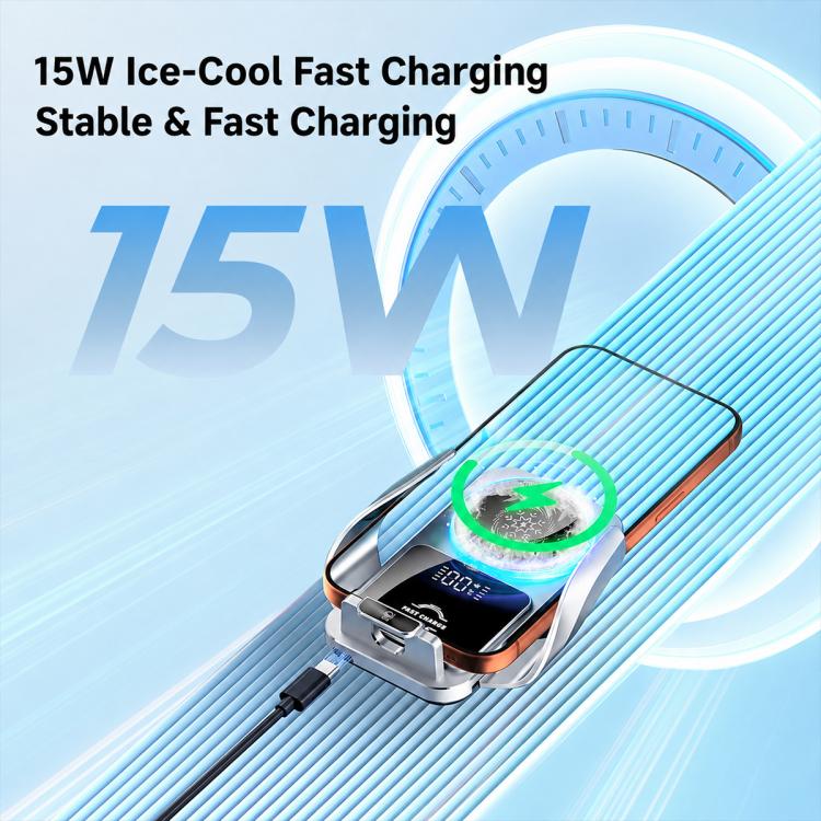Wireless car air outlet charger compact body with green magnetic ring and phone dock